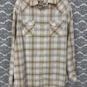 Mens Bullhead Western Style Plaid Pearl Snap Long Sleeve Western Shirt Large